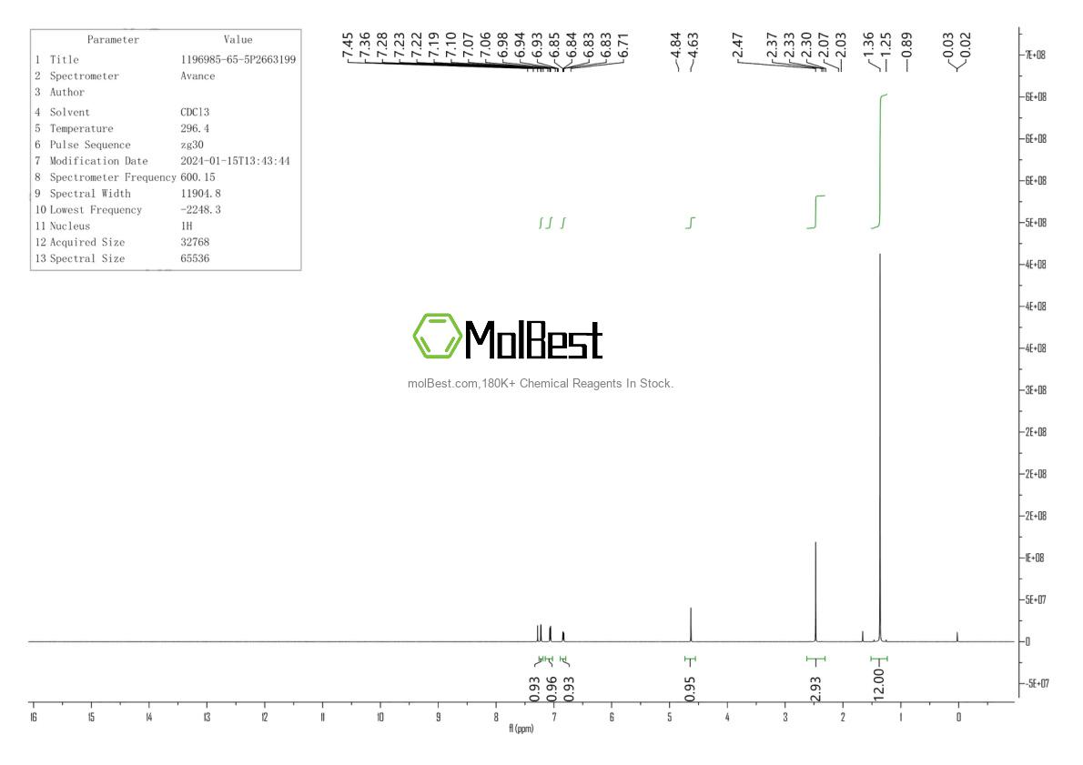 Physical sample testing spectrum (NMR) of 1196985-65-5