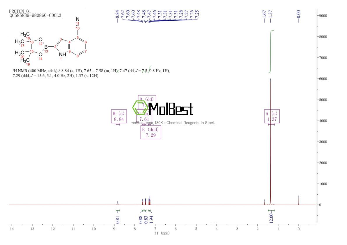 Physical sample testing spectrum (NMR) of 1256359-19-9