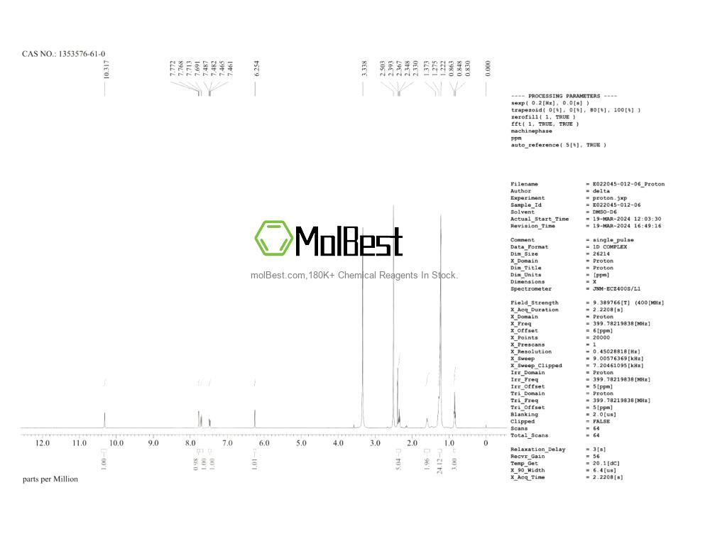 Espectro de teste de amostra física (NMR) de 1353576-61-0