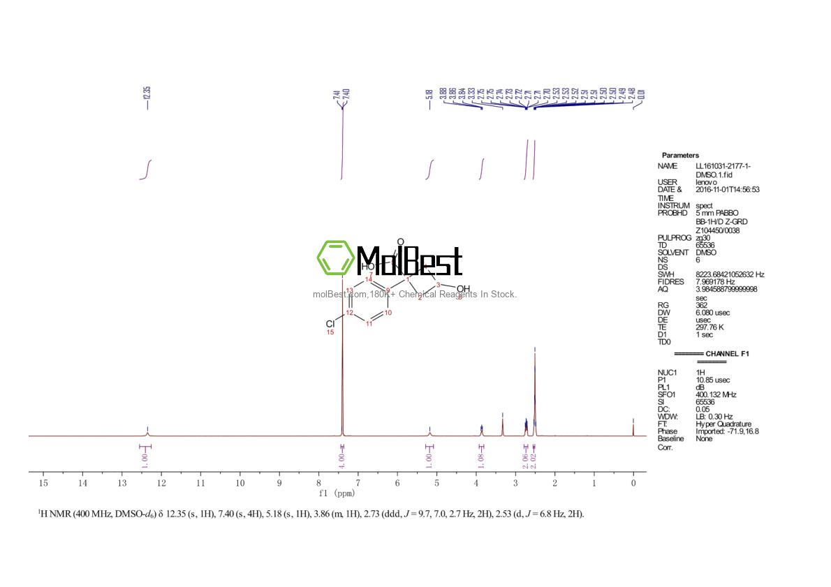Espectro de teste de amostra física (NMR) de 1353636-65-3