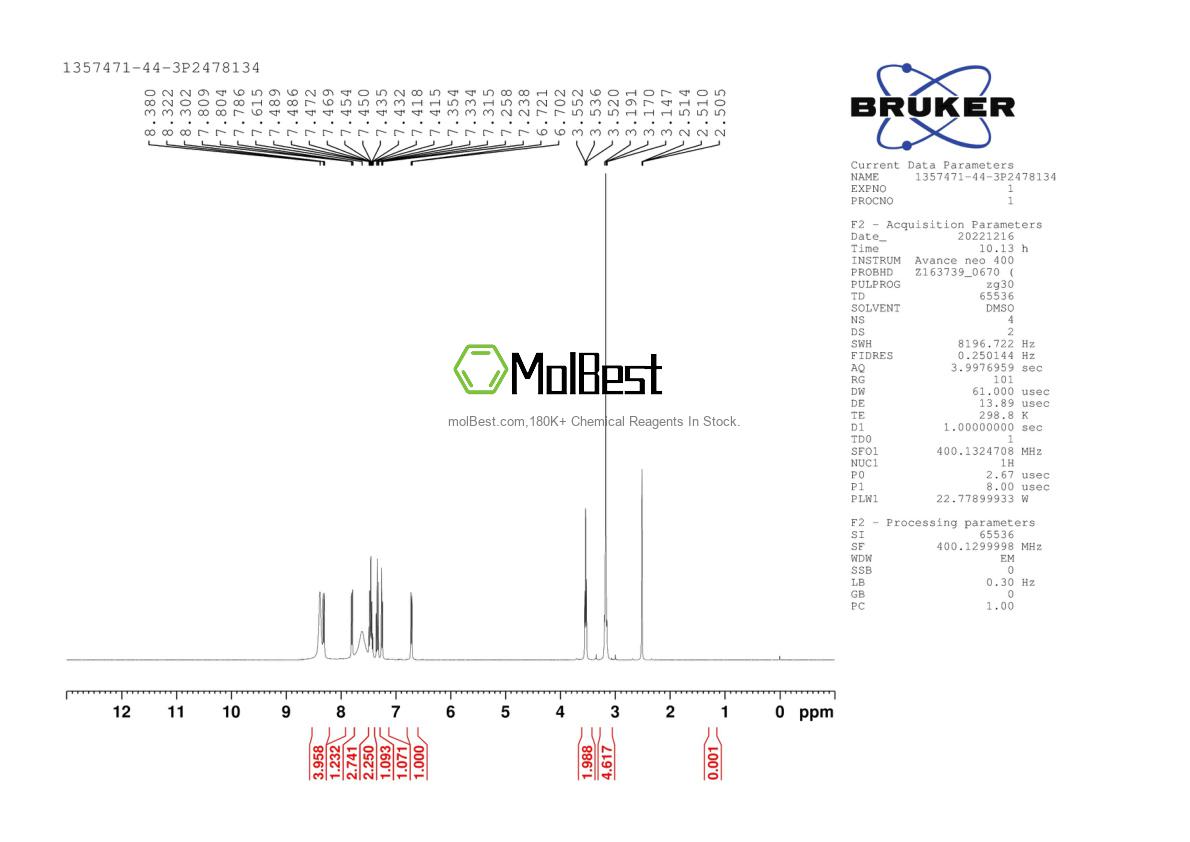 Physical sample testing spectrum (NMR) of 1357471-44-3