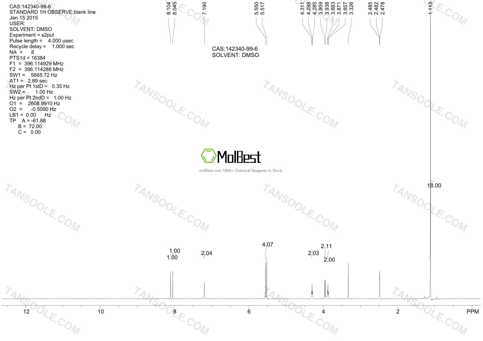 Espectro de prueba de muestra física (RMN) de 142340-99-6