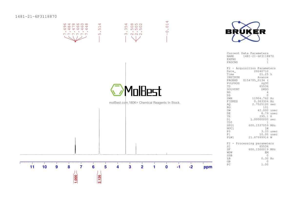 Spektrum pengujian sampel fisik (NMR) 1481-21-6