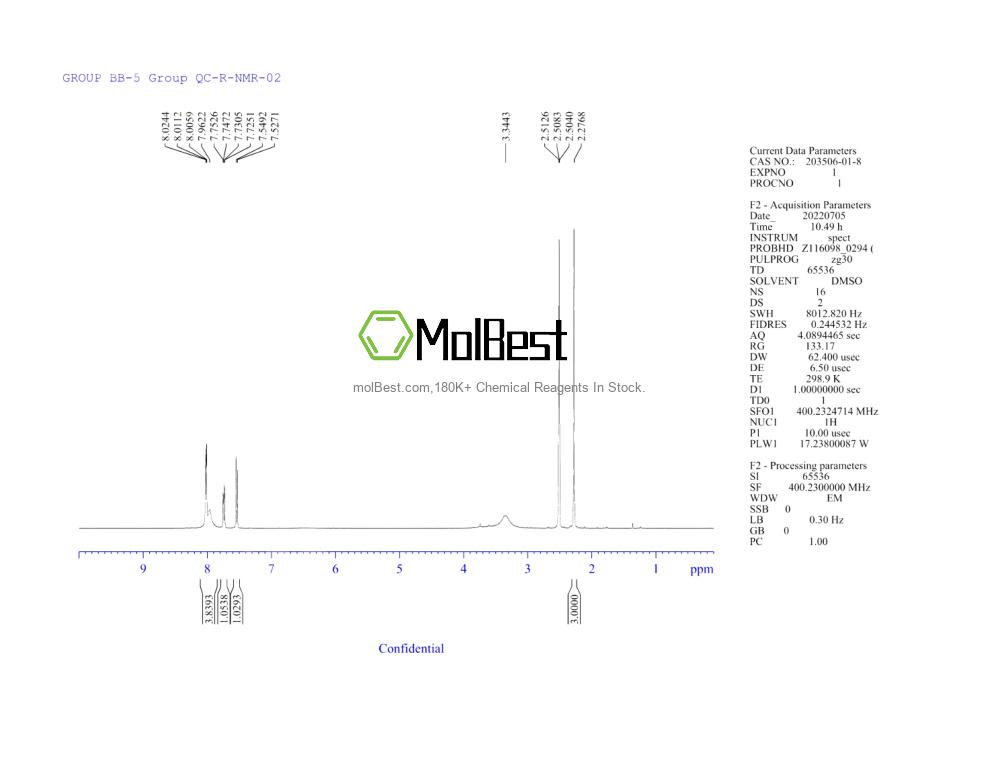 Espectro de teste de amostra física (NMR) de 203506-01-8