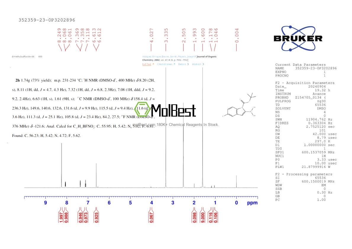 Espectro de teste de amostra física (NMR) de 352359-23-0