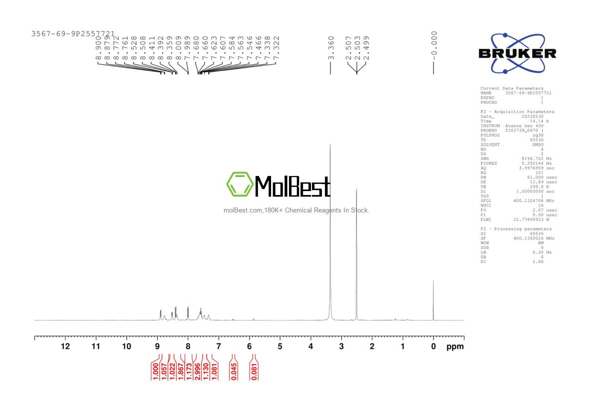 Espectro de prueba de muestra física (RMN) de 3567-69-9