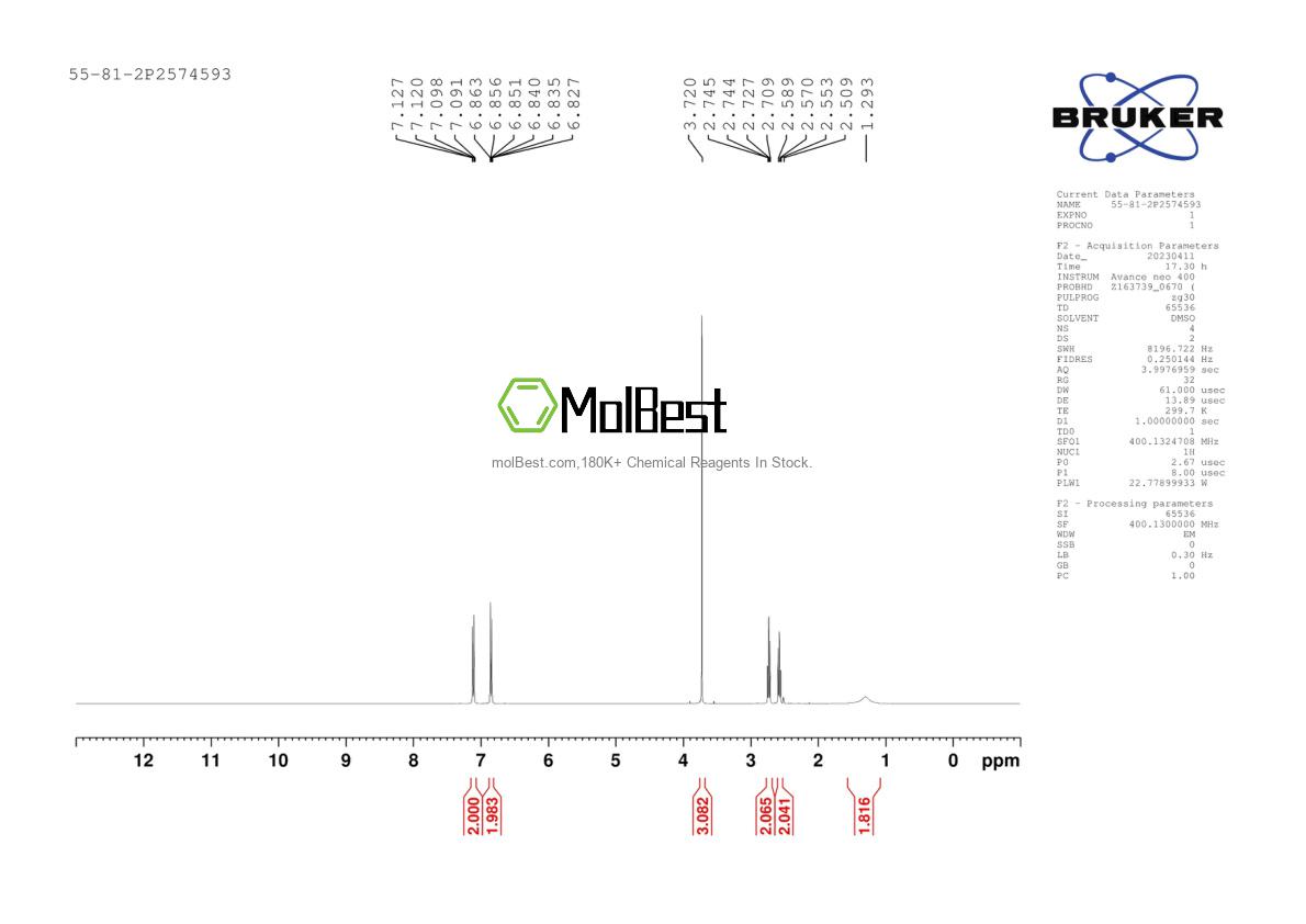 Physical sample testing spectrum (NMR) of 55-81-2