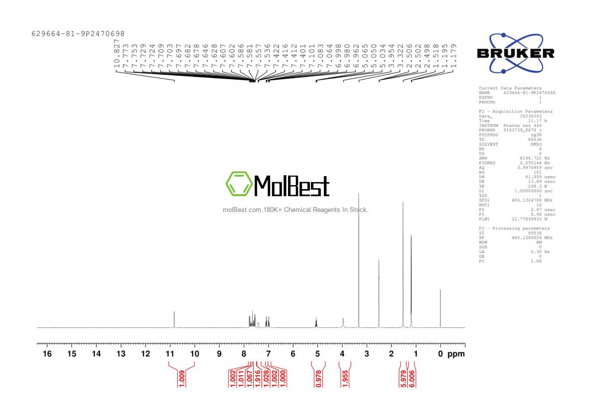 Spektrum pengujian sampel fisik (NMR) 629664-81-9