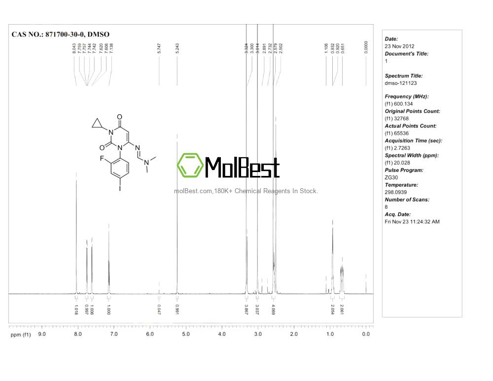 Spektrum pengujian sampel fisik (NMR) 871700-30-0